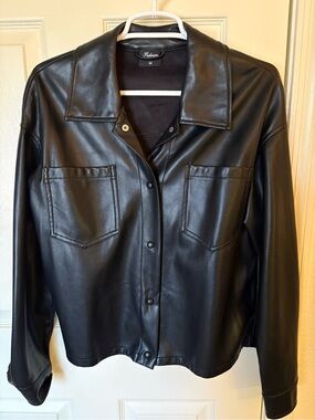 Black Vegan Leather Shirt Jacket - Women’s M